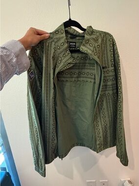 Prana Green Patterned Zip-Up Jacket